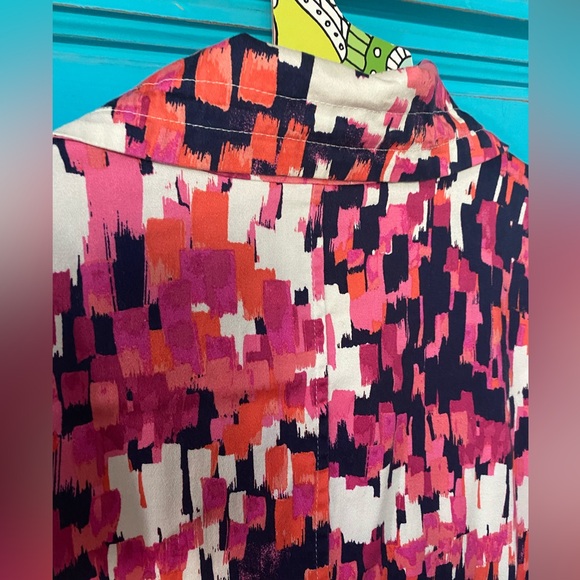 Cotton Stretch Jacket Pockets Statement Collar Zip Designer Pink Blue Print - Picture 11 of 15